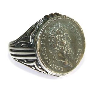 925 Mens Sterling Silver Ring Signet Roman Ancient Coin Caesar Petrinax Emperor